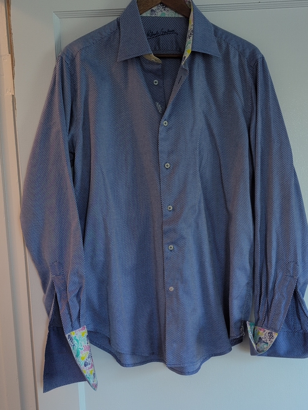 Robert Graham Navy Micro-Pattern Dress Shirt with Pirate Cuffs